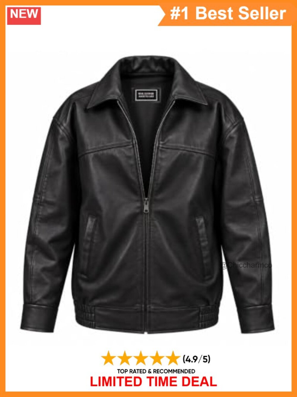 Oversized Lambskin Leather Jacket Moto Zip Casual